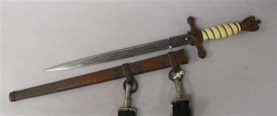 A German WWII Kriegsmarine Officers dagger, the blade impressed Original Eickhorn Solingen,